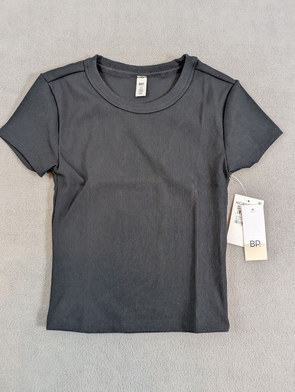 NWT BP Nordstrom Compact Rib Crop Baby Tee Black Night Women's XS Fitted Top